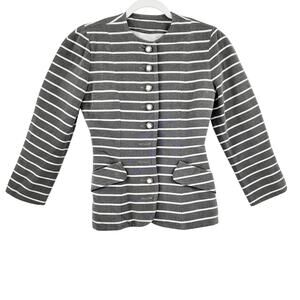 Vintage Victor Costa Gray & White Striped Blazer Crafted in USA Womens S Formal